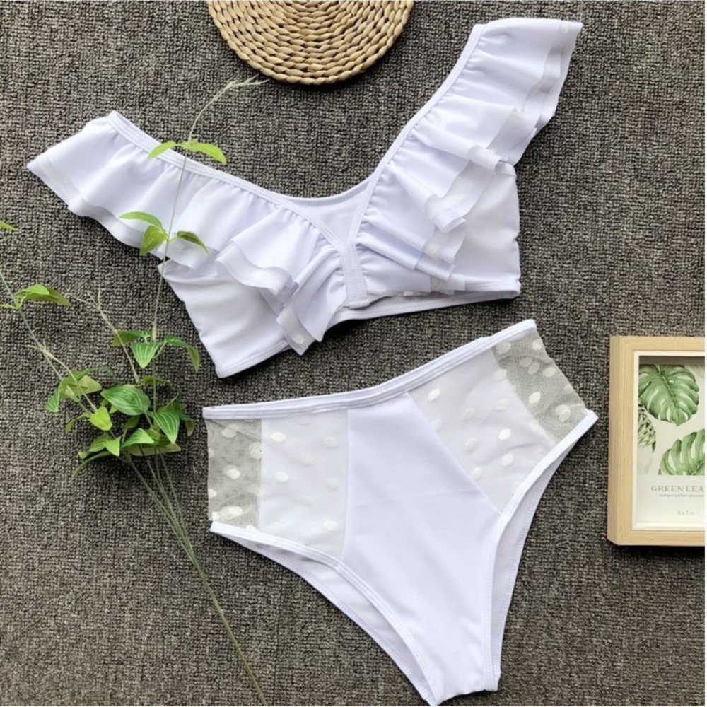 White, Ruffle Bikini Set - Picture 2 of 6
